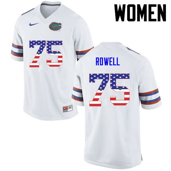 Women's NCAA Florida Gators Tanner Rowell #75 Stitched Authentic USA Flag Fashion Nike White College Football Jersey ZDX7365BU